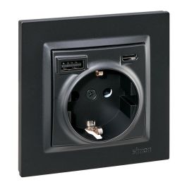 Simon Base Enchufe Schuko con USB-A y USB-C 10.5W 16A 250V Empotrar Negro - Serie Simon 10