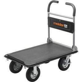 Meister Carro de plataforma plegable 300 kg, ruedas neumáticas (2 giratorias 360° con freno), superficie antideslizante 91x61 cm, 6 ojales.