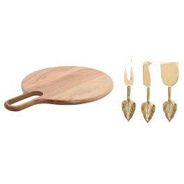 DKD Home Decor Tabla de Cortar Alimentos Moderna de Acacia e Inox, Dorado y Natural, 40x30x1.5 cm, Set de 4 Piezas