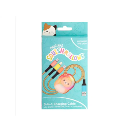 Wondee Cable de carga Squishmallows 3 en 1 (micro USB, USB-C, Lightning) Leonard El León 1.2 m, trenzado, carga rápida, licencia oficial