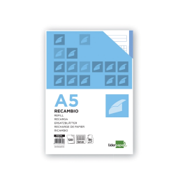Liderpapel Recambio A5 120 Hojas 75gr Cuadro 5mm Sin Margen 6 Taladros Bandas de 5 Colores