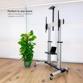 TooQ FS20300M-B Soporte de Suelo con Ruedas para TV 60-100" Inclinable Ajustable 1200-1650mm hasta 100kg VESA 1000x600 Plata