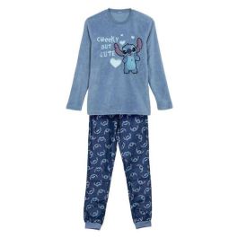 Cerdá Pijama Largo Stitch Disney Coral Fleece Azul. Pijama de Invierno para Adultos Cálido y Suave. Talla XL para Hombre y Mujer.