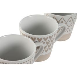 DKD Home Decor Tazas de Café Boho de Gres Beige Blanco 180ml Set de 4, Apto Microondas y Lavavajillas