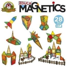EDUCA EDU8412668202696 Magnetics Ecoferme - Juego de construcción magnético - 28 piezas, 2 animales, 8 cartas - Desde 3 años