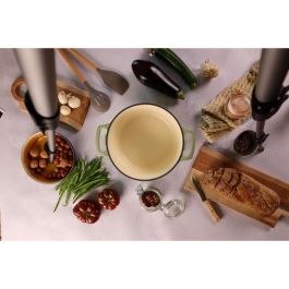 Menastyl 6020075 Cacerola Redonda de Hierro Fundido Esmaltado, Verde, 7 Litros