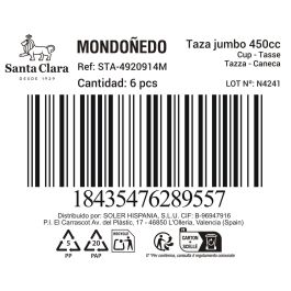 Inde Mondofiedo Taza Jumbo 450 ml, Color Marrón, 11.7 cm de Diámetro x 7.7 cm de Altura (6 Unidades)