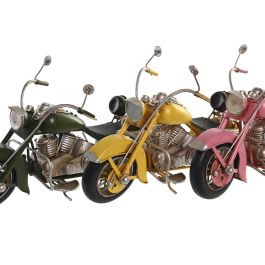 DKD Home Decor Vehículo Decoración Vintage Moto Rosa Verde Oscuro Metal 10 x 16 x 28 cm (3 Unidades)