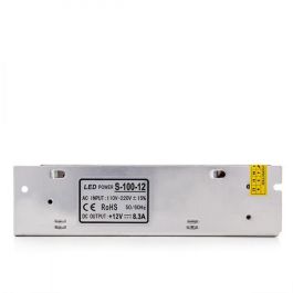 Transformador Fuente de Alimentación LED 230VAC a 12VDC 100W 8.5A IP20 Regulado Electrónicamente para Conexiones de Mayor Consumo