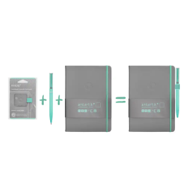 Antartik Portabolígrafo Autoadhesivo para Cuaderno, Agenda y Tablet hasta 15mm Grosor, Gris y Turquesa