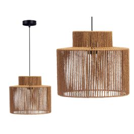 Giftdecor Lámpara de Techo Cilindro con Detalle de Cuerda, Color Negro/Marrón, 30x25x30 cm, Para Bombilla E27 (Set de 4)