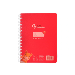 Liderpapel Cuaderno Espiral A5 Pautaguía Tapa Plástico 80 Hojas 90gr Cuadro Pautado 4mm con Margen Color Rojo