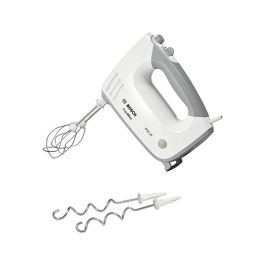 Bosch MFQ36400 Batidora de mano ErgoMixx 450 W con 5 velocidades, Turbo, 2 batidores y 2 ganchos amasadores de acero inoxidable Blanco/Gris