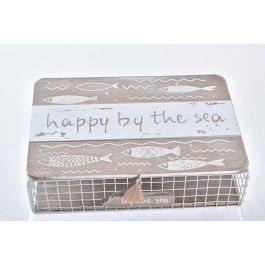 DKD Home Decor Caja Mediterraneo Pollença Madera Metal Marron Blanco 24 x 16 x 6 cm