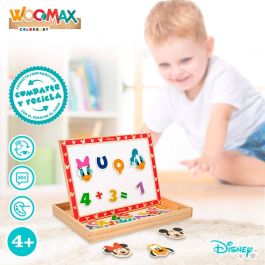 WOOMAX Pizarra Magnética de Madera Disney, 29.5x22cm con 48 Piezas Magnéticas, para Niños +4 Años