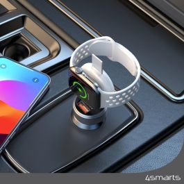 4smarts Cargador Inalámbrico MFi Carga Rápida para Apple Watch Series 1-9/SE/Ultra/Ultra 2 y AirPods, QI2, USB, Plata