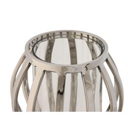 DKD Home Decor Portavela Moderno Plateado Acero y Cristal 14 x 14 x 14 cm
