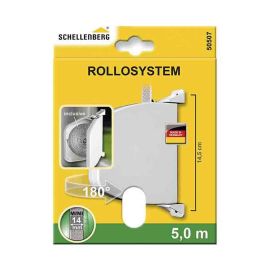 Schellenberg Recogedor exterior abatible giratorio 180° blanco, 5 m de cinta, 28 x 159 x 120 mm
