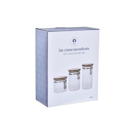 DKD Home Decor 1,4/1,1/760ml Bote de Cristal e Inox Transparente, Set de 4 con 2 Litros de Capacidad, 10x33x10 cm