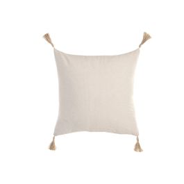 DKD Home Decor Cojín Boho de Algodón y Yute Natural 45 x 45 cm (2 Unidades) con Borlas y Cremallera