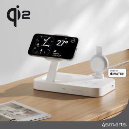 4smarts Ladestation Trident Qi2 con MFi Fast Charger para iPhone, AirPods y Apple Watch - Blanca