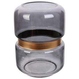 Home Deco Factory Jarrón Gris-Dorado de Vidrio para Decoración, Altura 20,5 cm