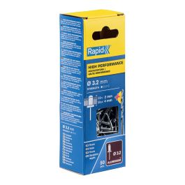 Rapid 5000383 Blister 50 Remaches Ø3.2x8mm Aluminio + Broca para Fijación en Lugares Expuestos