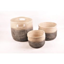 DKD Home Decor Cestas de Almacenamiento Balines de Seagrass Natural y Gris | Set de 3 Cestas Decorativas para el Hogar 43x39x43 cm