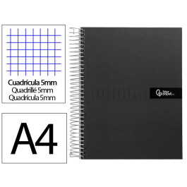 Liderpapel Cuaderno Espiral A4 Micro Crafty Tapa Forrada 120 Hojas 90gr Cuadro 5mm Negro