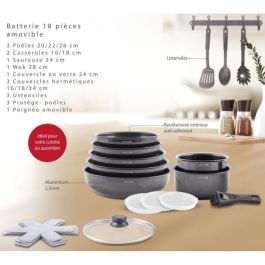 Batería de cocina - Todo tipo de fuegos, incluida inducción - ART & CUISINE - AC1824 - Aluminio - 18 piezas - Antiadherente - Mango extraíble Batería de cocina - Todo tipo de fuegos, incluida inducción - ART & CUISINE - AC1824 - Aluminio - 18 piezas - Antiadherente - Mango extraíble