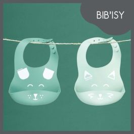 Babymoov BIB'ISY Lote 2 Baberos de Silicona Curvada con Bolsillo, Ajustables, Impermeables, Ligeros, Fácil Limpieza, Sin BPA