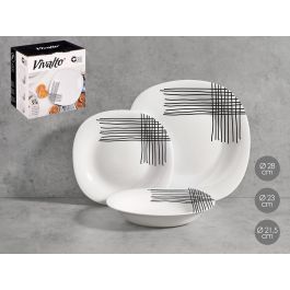 Vivalto Set 18 Piezas Vajilla Cuadrada Líneas Vidrio Opal Blanco y Negro - Incluye Platos Llanos (26x26 cm), Hondos y Postre (2 Unidades) Precio: 56.50000015. SKU: B17A76YRNQ