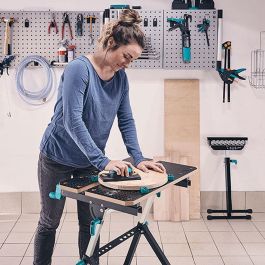 Wolfcraft Mesa de trabajo y sujeción master 650 ergo 6870000 | Altura regulable 780-950mm, Inclinable hasta 65°, Carga hasta 120kg