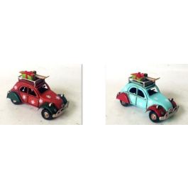 DKD Home Decor Coche Decoración Navidad Tradicional Metal Rojo Azul 5x6x11 cm (4 Unidades Surtidas)