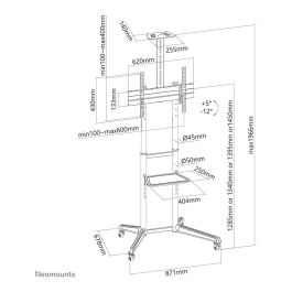 Neomounts FL50-550BL1 Carro para TV de Suelo Portátil Negro para Pantallas de 37-70 Pulgadas Soporte Móvil Ajustable en Altura