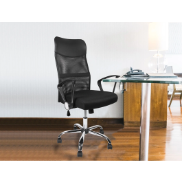 Q-connect Silla de Dirección Base Metal Respaldo Alto Regulable en Altura Piel y Malla Negro