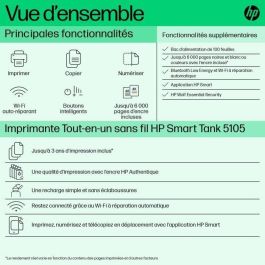 HP Smart Tank Impresora multifunción 5105, Color, Impresora para Home y Home Office, Impresión, copia, escáner, Conexión inalámbrica; Tanque de impresora de gran volumen; Impresión desde móvil o tablet; Escanear a PDF