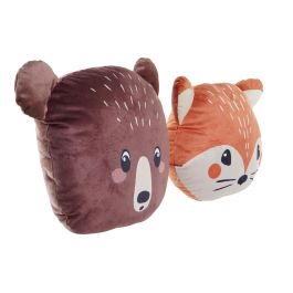 DKD Home Decor Cojin Kids Animales del Bosque Naranja Marron Poliester 12 x 28 x 39 cm (6 Unidades)