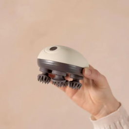 LIVOO DOS202 Masajeador de Cabeza y Cuero Cabelludo, 2 Horas, 96 Púas, 4 Cabezales, 3 Modos, IPX4, Crema / Gris Oscuro