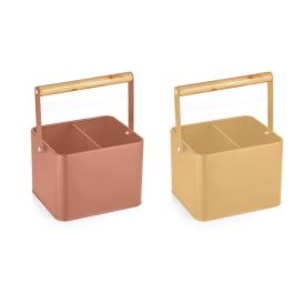 DKD Home Decor Cubertero Vintage Chinalight 22 de Metal y Pino, Terracota Amarillo, 15.5 x 24 x 18 cm (Juego de 2)