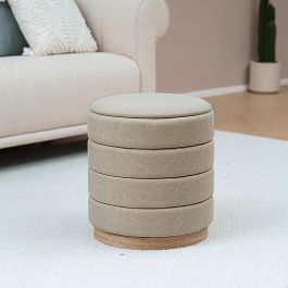 Puff con almacenamiento beige VERSA 44x40 cm - Madera MDF, Poliéster, Tela lino sintético Puff con almacenamiento beige VERSA 44x40 cm - Madera MDF, Poliéster, Tela lino sintético