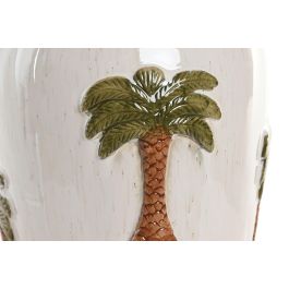 DKD Home Decor Jarrón Tropical de Cerámica Blanco Marrón con Palmeras 16 x 24 x 16 cm (4 Unidades)