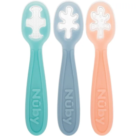 Nuby Set de 3 Cucharas de Silicona para Bebé A Partir de 6 Meses - NUB0039175812019 - Rosa, Azul, Verde