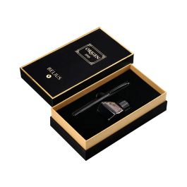 Belius Origen 1995 Pluma Estilográfica y Tinta Negra, Aluminio Cepillado Negro, Sistema Embolo, Grosor M, Caja Regalo