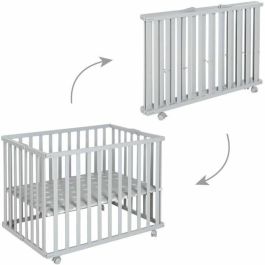 Roba Parque infantil plegable LITTLE STARS ROB4005317315416 75 x 100 cm Altura regulable 4 ruedas con freno Madera lacada gris topo Estampado estrellas
