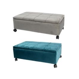 DKD Home Decor Descalzadora Baúl Glam Viridian Verde Azulado Gris Poliéster Álamo 39.5x70x24.5 cm Altura Asiento 24.5 cm Soporta 140 kg (2 Unidades) Precio: 101.50000058. SKU: S3023507