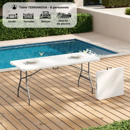 Mesa Plegable 180 cm Plástico Resistente a la Intemperie para 8 Personas Uso Interior y Exterior
