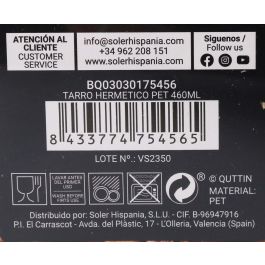 Quttin Tarro Hermético PET 460 ml - Medidas: 11.2x11.2x8 cm (12 Unidades) Quttin Tarro Hermético PET 460 ml - Medidas: 11.2x11.2x8 cm (12 Unidades)