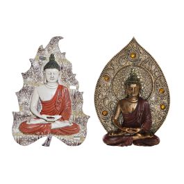 DKD Home Decor Decoración Pared Oriental Resina Rojo Azul Dorado 3.1 x 26.5 x 19 cm (3 Unidades)