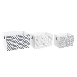 DKD Home Decor Caja de Almacenaje Set de 3 Madera Paulownia Blanco Gris 28 x 23 x 37 cm